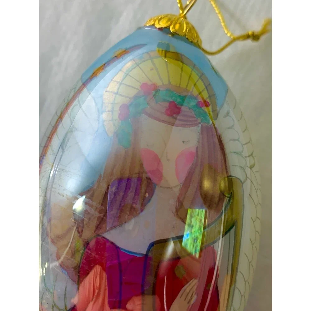 Li Bien Ornament Teardrop Reverse Painted Angel Playing Harp With Box